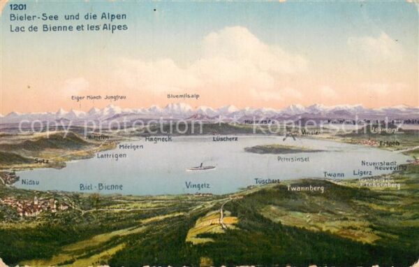 Bielersee mit Eiger Mönch Jungfrau und Bluemlisal