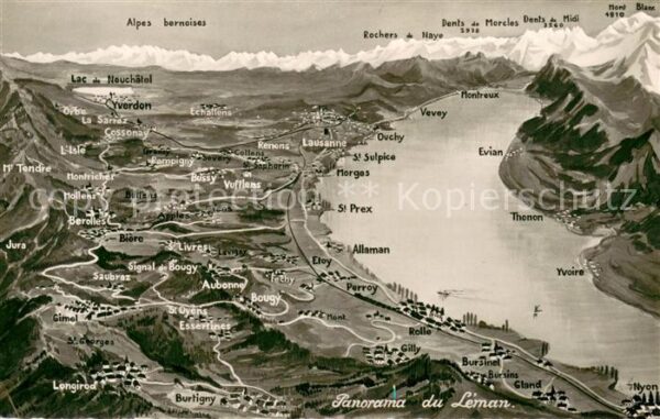 Leman Lac Genfersee Panoramakarte
