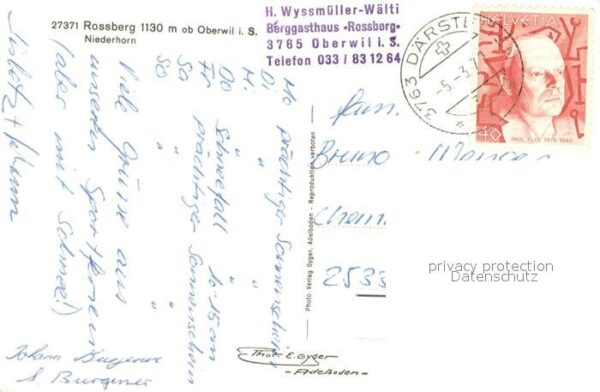 Oberwil Simmental Berggasthaus Rossberg mit Niederhorn – Bild 2