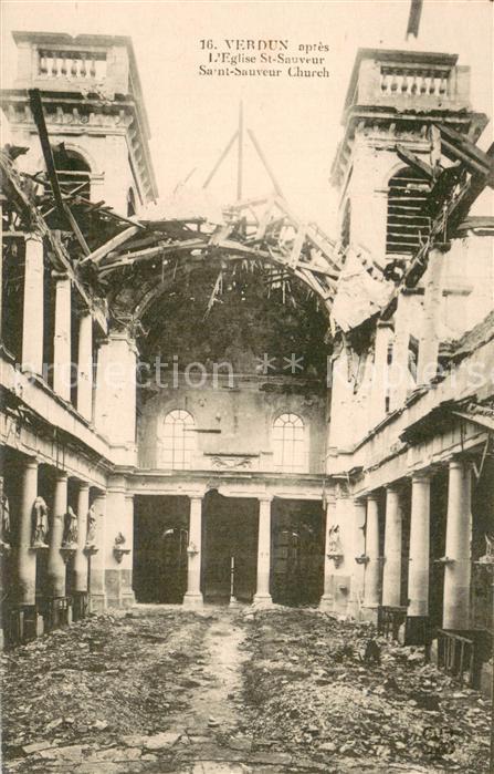 Verdun Meuse apres bombardement Eglise St Sauveur