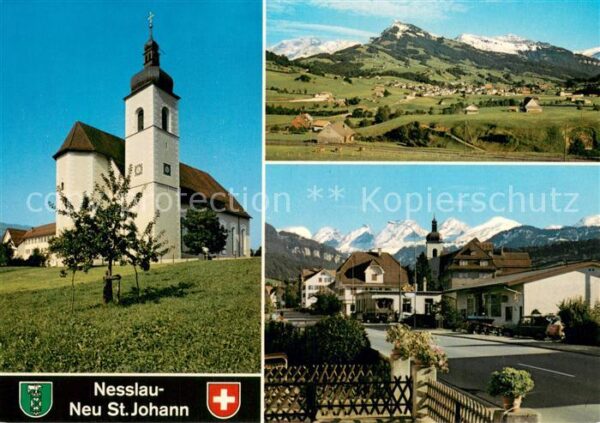 Neu St Johann Nesslau Kirche Panorama Ortspartie Feldpost