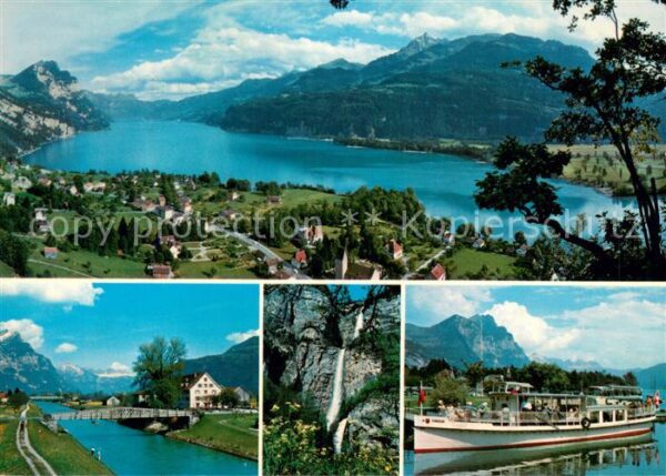 Weesen Walensee Panorama Teilansichten Fahrgastschiff