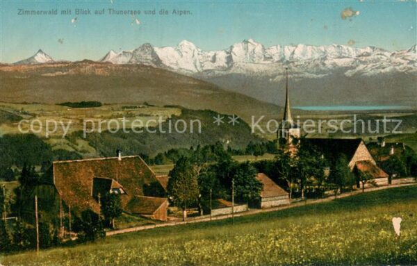 Zimmerwald BE mit Blick auf Thunersee und die Alpen