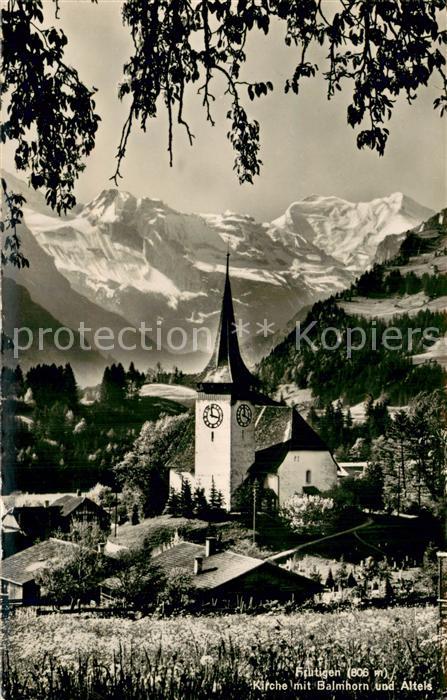 Frutigen BE Kirche mit Balmhorn und Altels