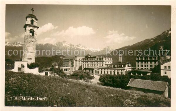 St Moritz Dorf GR Panorama mit Kirche