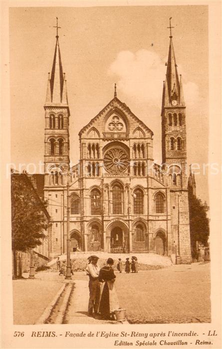Reims 51 Facade de l’Eglise St Remy apres l'ince