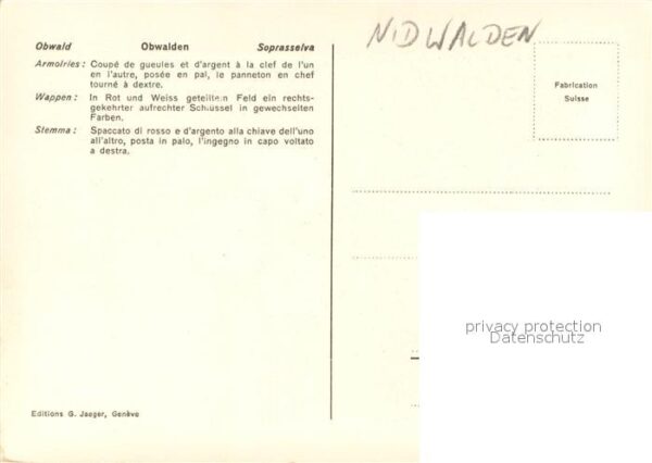 Unterwalden Nidwalden Kanton Unterwald Obwald Sursilvania Wappen – Bild 2