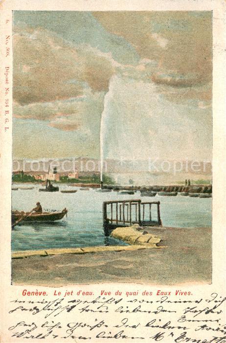 Geneve GE Le jet d eau Vue du quai des Eaux Vives