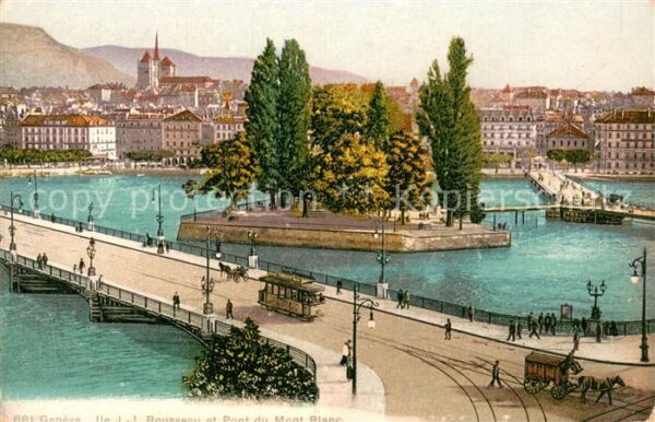 Geneve GE Ile J.J.Rousseau et Pont du Mont-Blanc