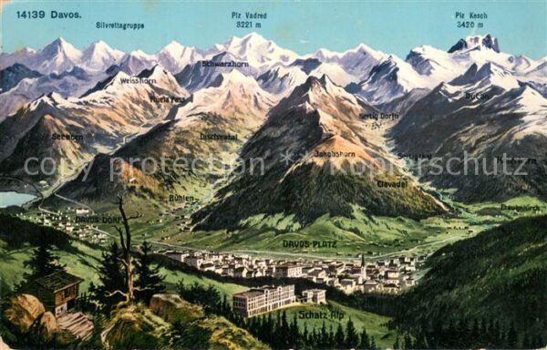 Davos Dorf GR Gesamtansicht mit Bergpanorama