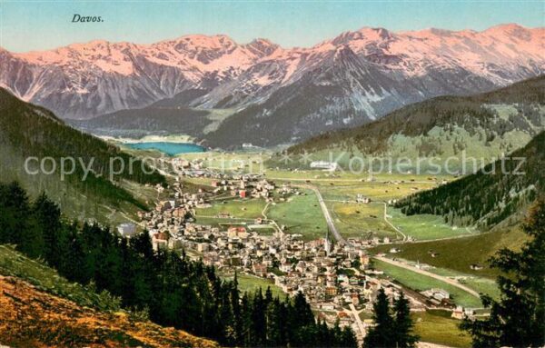 Davos Dorf GR Gesamtansicht m. See u. Berge