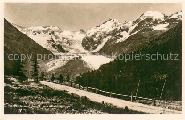 Berninastrasse mit Morteratschgletscher und Berninagru