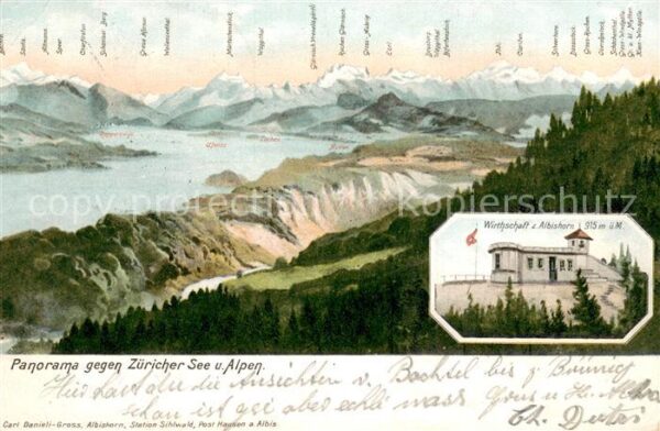 Zuerichsee ZH Seepanorama und die Alpen mit Wirthscha