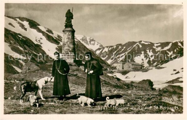 Grand Saint Bernard Hospice Mönche mit Bernhardinern