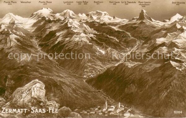 Zermatt VS Panoramakarte mit Saas-Fee