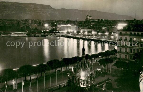 Geneve GE Vue de nuit du Monument Brunswick et de