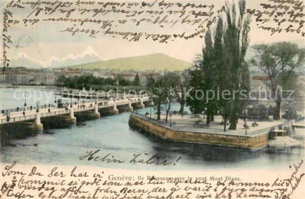 Geneve GE Ile Rousseau avec le pont Mont Blanc