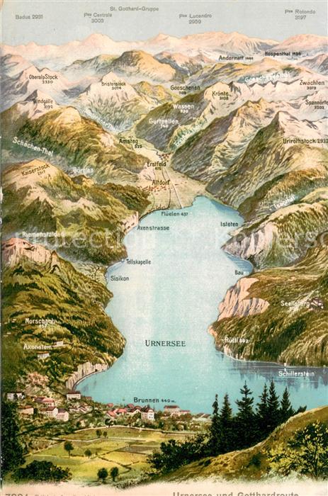 Urnersee Panoramakarte mit Brunnen