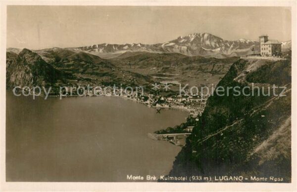 Lugano Lago di Lugano mit Monte Bre Kulmhotel und Monte Rosa