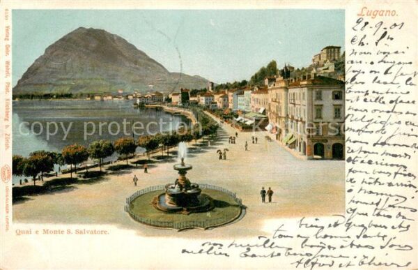 Lugano Lago di Lugano Quai e Monte San Salvatore