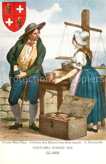 Glaris Glarus Kanton Costumes Suisses 1830