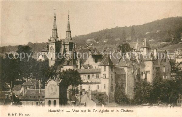 Neuchatel NE Vue sur la Collegiale et le Chateau