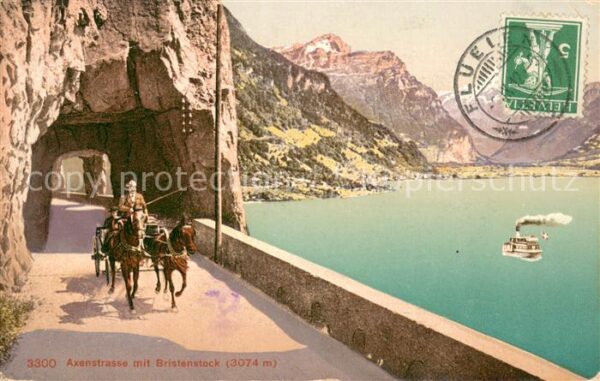 Axenstrasse Pferdekutsche mit Bristenstock