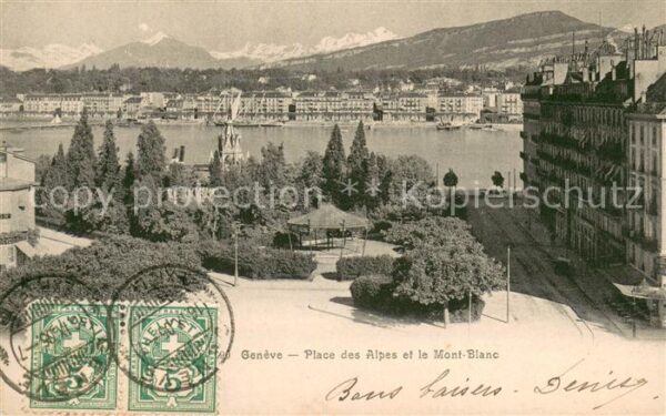 Geneve GE Place des Alpes et le Mont Blanc