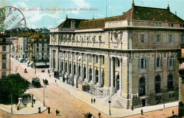 Geneve GE Hotel des Postes et la rue du Mont Blan