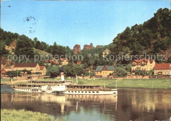 Rathen Saechsische Schweiz mit Talwächter Lokomotive und Lamm Elbe