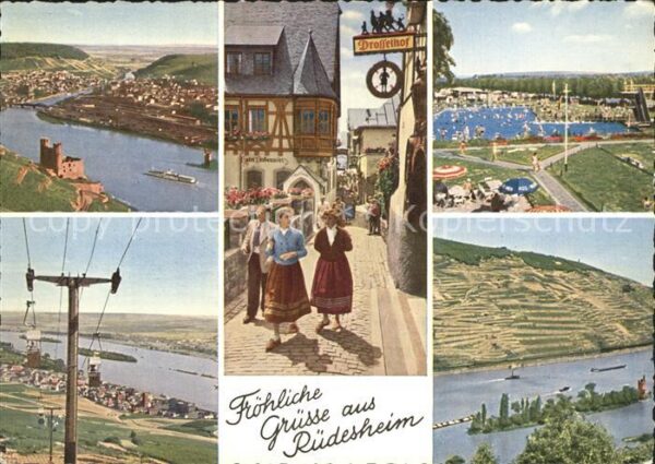 Ruedesheim Rhein Fliegeraufnahme Drosselgasse Schwimmbad