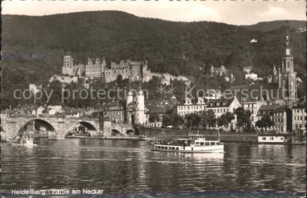 Heidelberg Neckar Schloss Kirche Brücke Fahrgastschiff
