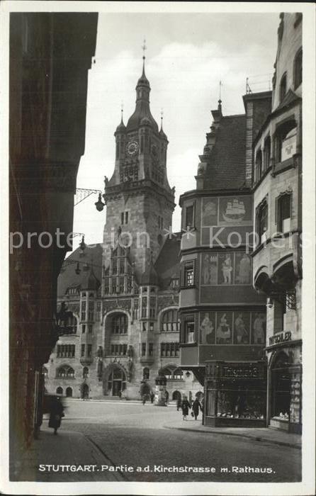 Stuttgart Partie an der Kirchstrasse mit Rathaus