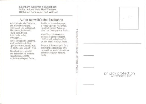 Bad Waldsee Eisenbahn Denkmal in Durlesbach Gedicht – Bild 2