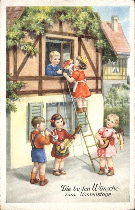 Namenstag Namenskarte Kinder Gitarre Mandoline Trompete Blume