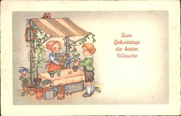 Geburtstag Kinder Blumen Blumenstand Giesskanne