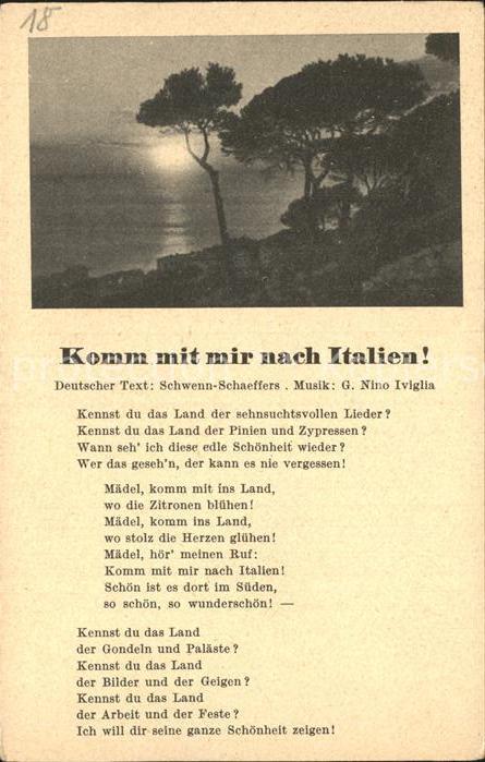 Liederkarte Komm mit mir nach Italien G. Nino Ivigl