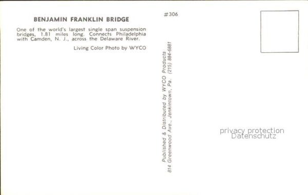 Bruecken Bridges Ponts Benjamin Franklin Bridge Delaware River – Bild 2