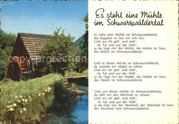 Liederkarte Es steht eine Mühle im Schwarzwäldertal
