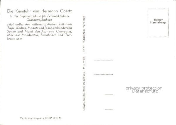 Uhren Kunstuhr Hermann Goertz Glashütte Sachs – Bild 2