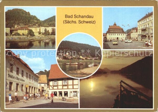 Bad Schandau Marktplatz Poststrasse Elbe am Abend