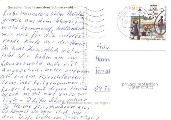 Trachten Schwarzwald Gutach Bollenhut - P O S T K A R T E - – Bild 2