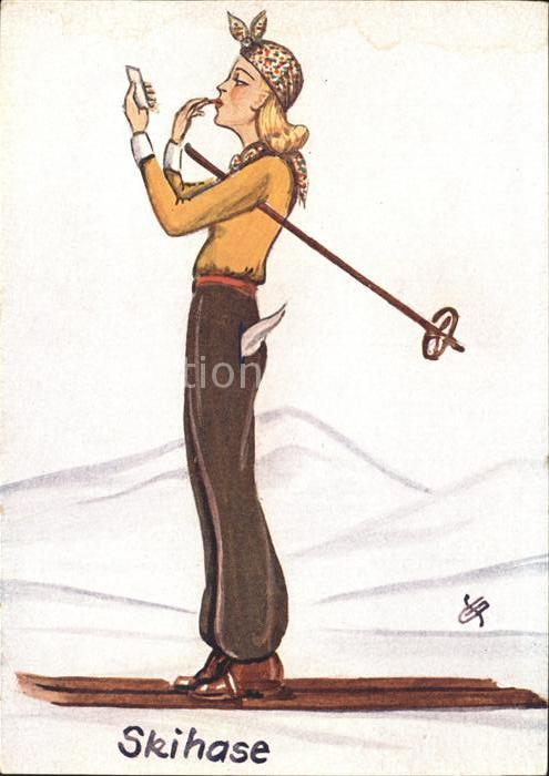 Skifahren Skihase Frau Handspiegel Lippenstift