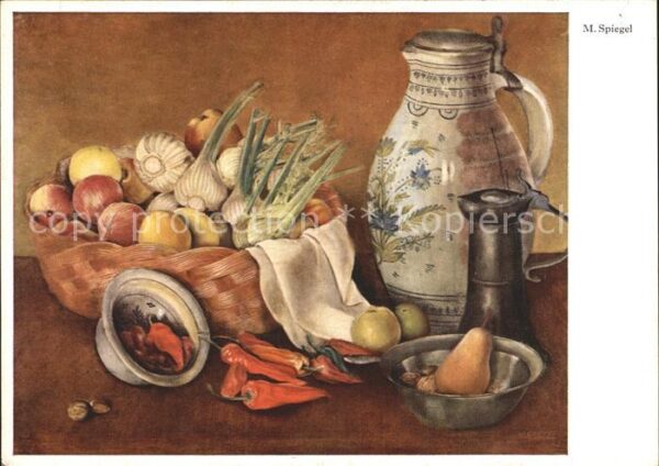 Kuenstlerkarte M. Spiegel Chilischoten Birne Fenchel A
