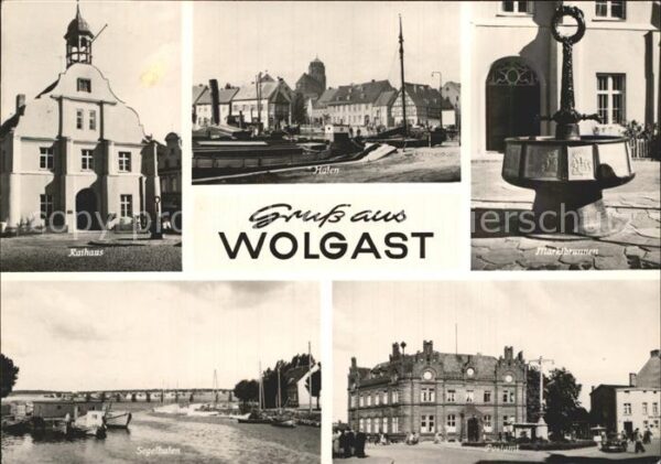 Wolgast Mecklenburg-Vorpommern Rathaus Hafen Marktbrunnen Segelhafen P