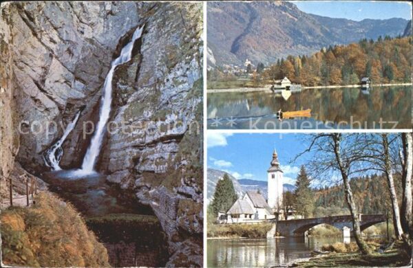 Bohinj Kirche Wasserfall