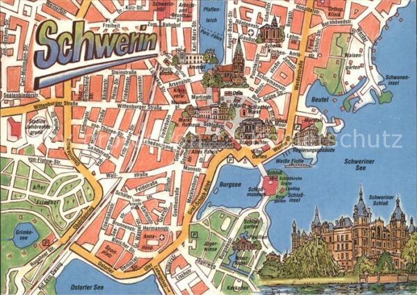 Schwerin Mecklenburg Ortskarte Beutel Schwanen-Insel Schweri