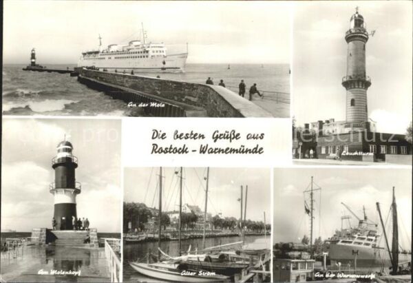 Rostock-Warnemuende Mole Fährschiff Leuchtturm Molenkopf Al