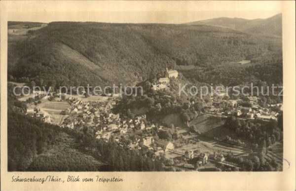 Schwarzburg Thueringer Wald Panorama Blick vom Trippstein