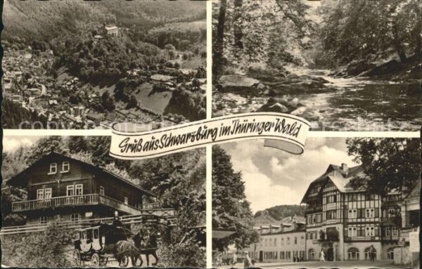 Schwarzburg Thueringer Wald Teilansichten Fluss Holzhaus Postkutsch